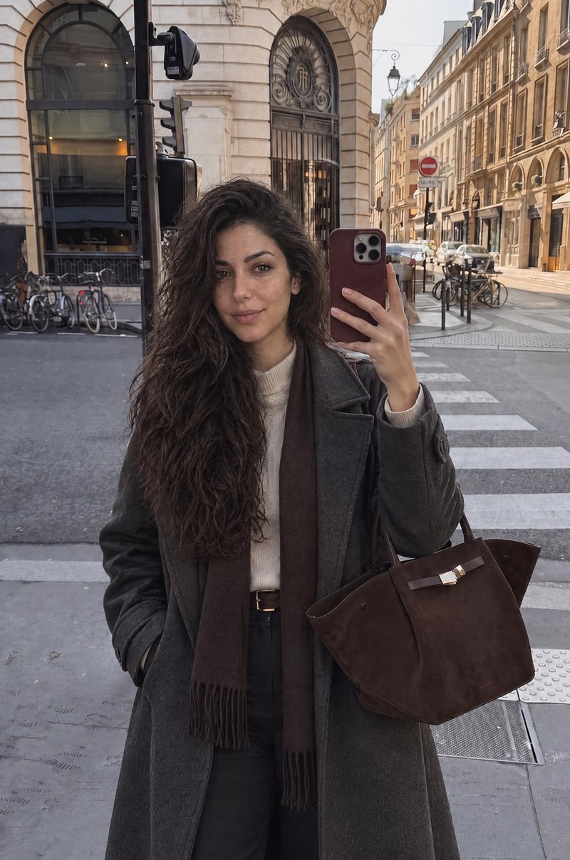 A street selfie in Paris in a long coat