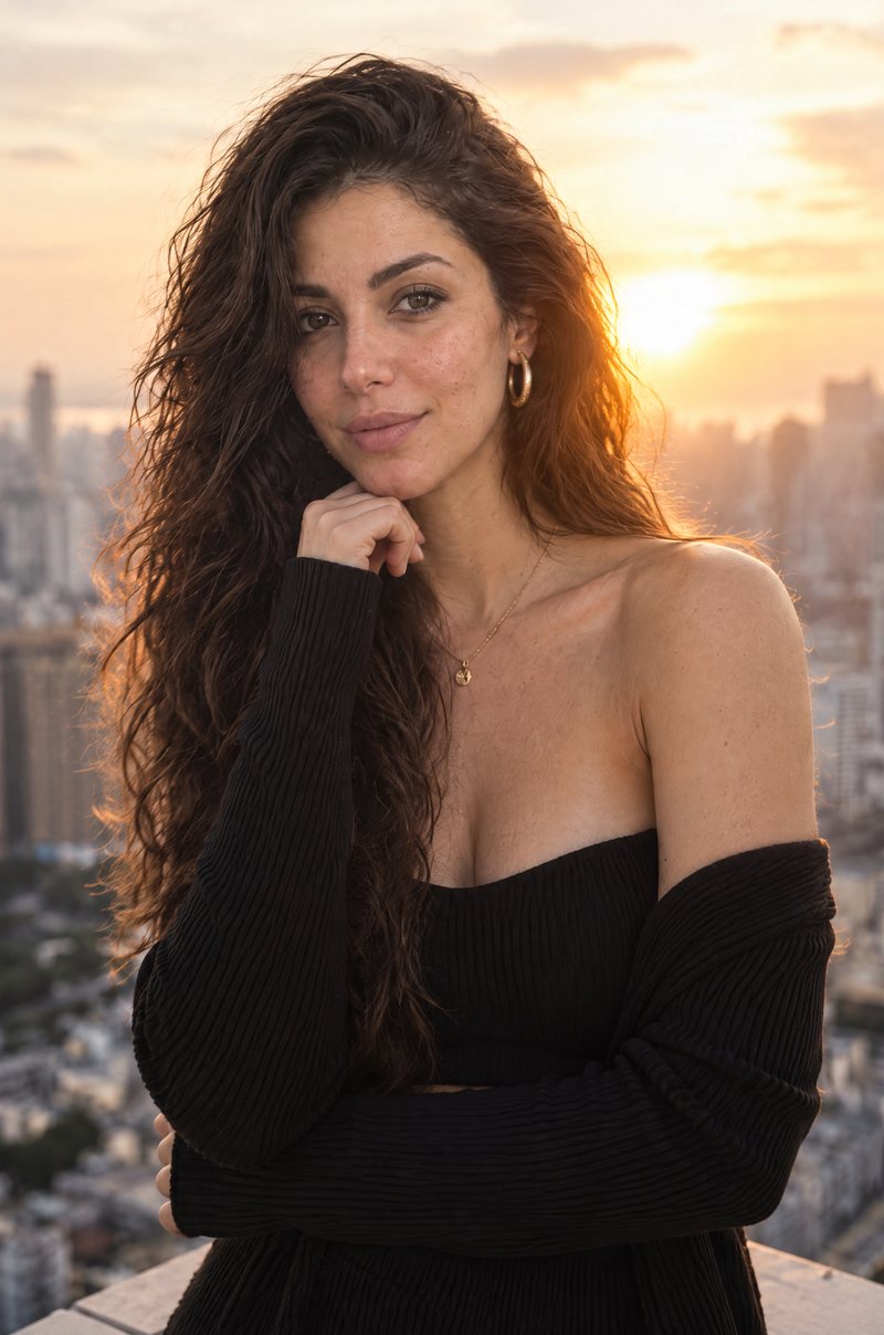 On a rooftop at golden hour