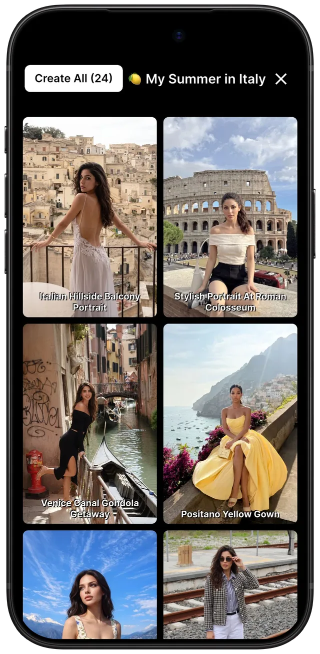 VivaPix on iPhone: the My Summer in Italy collection with the Create All button