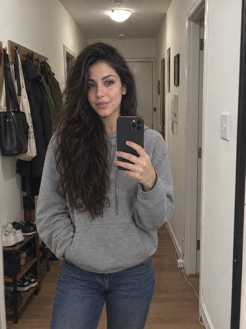 Her everyday mirror selfie in the hallway